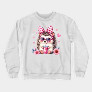 Valentine Hedgehog Drinking Ice Cream Crewneck Sweatshirt